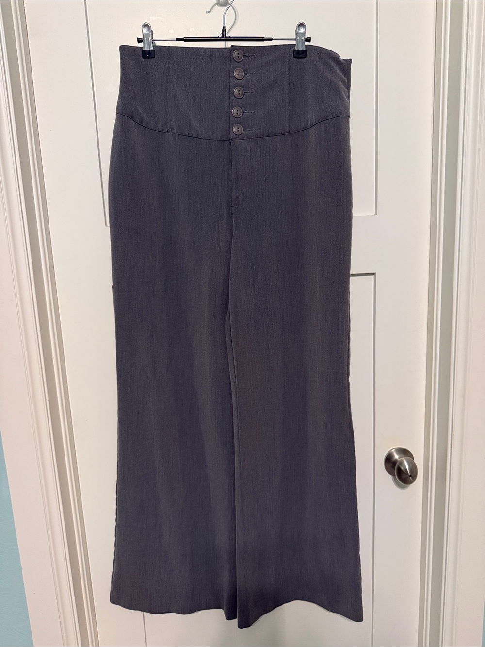 Vintage Y2K High-Rise Corseted Wide-Leg Office Siren Trousers in Charcoal Gray
